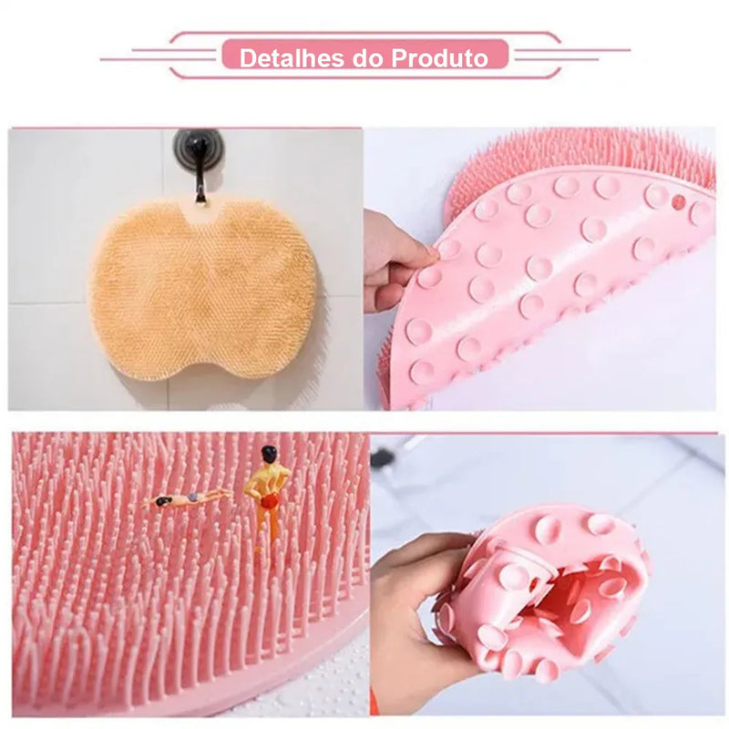Escova para as costas de silicone antiderrapante e tapete de banho para massagem